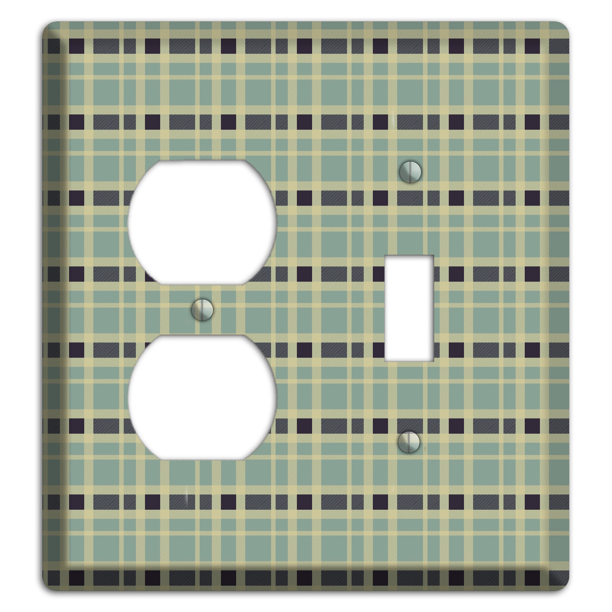 Sage and Black Plaid Duplex / Toggle Wallplate