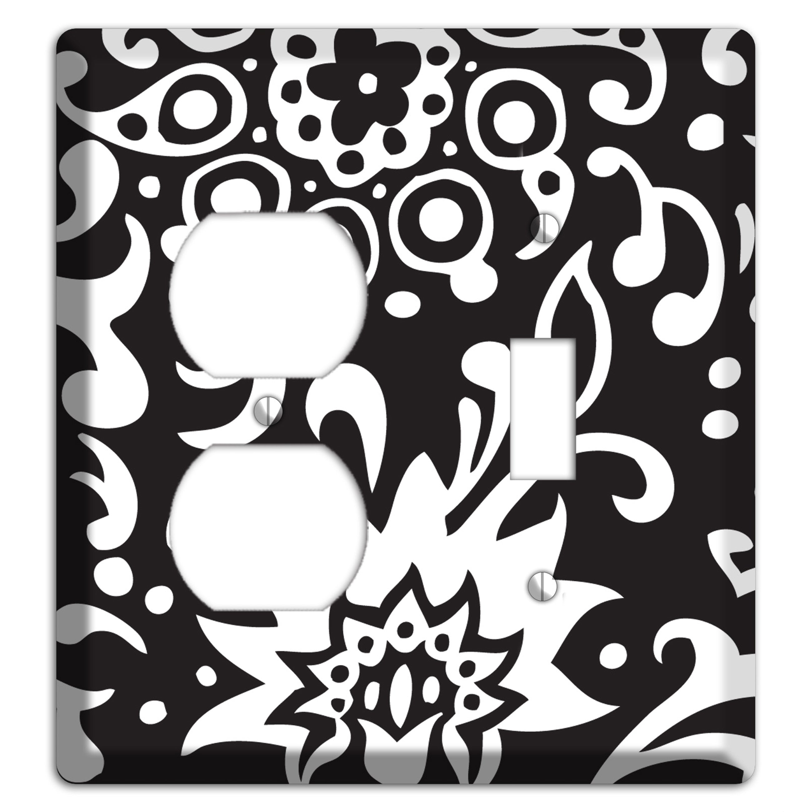 Black with White Boteh Duplex / Toggle Wallplate