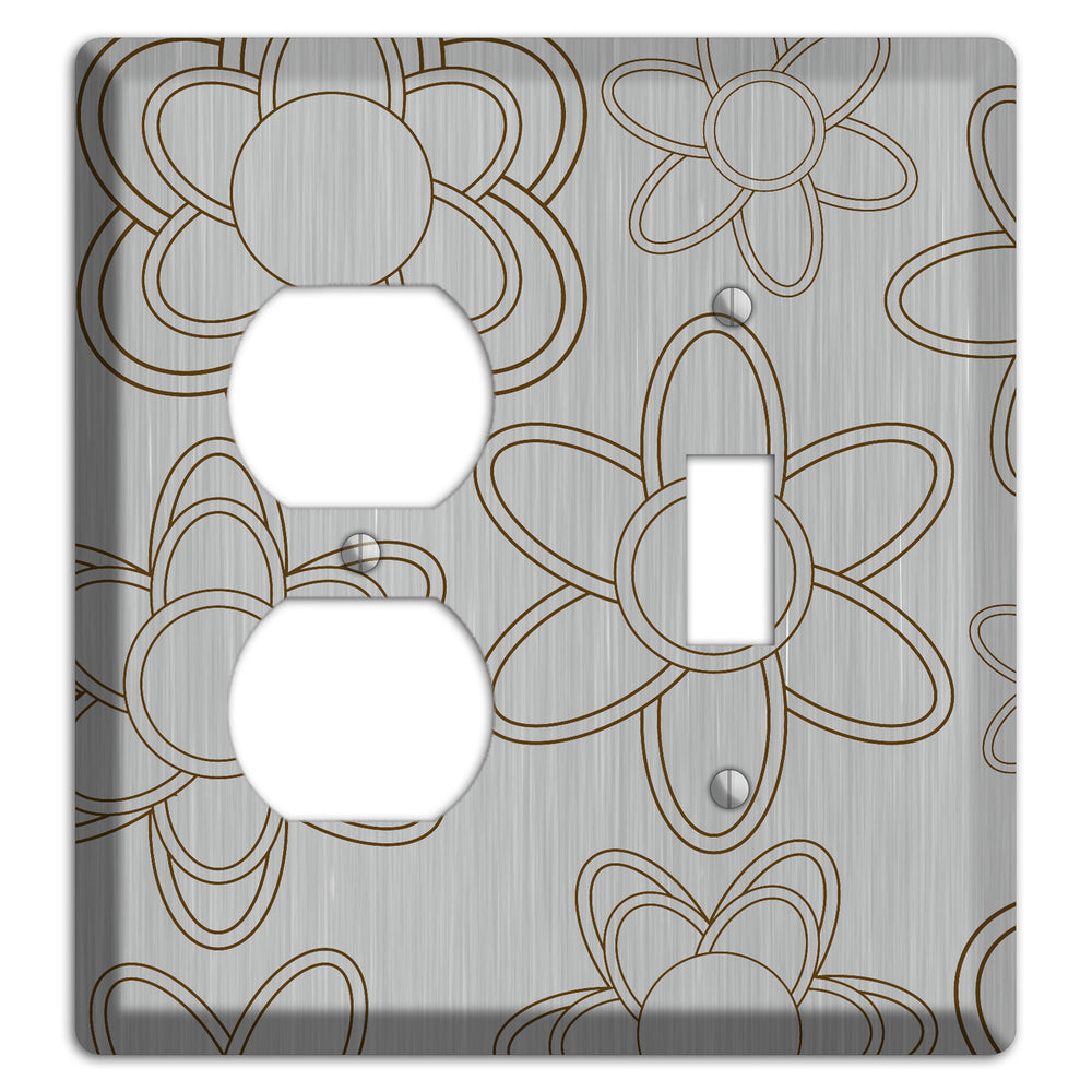 Retro Floral Contour Stainless Steel Duplex / Toggle Wallplate