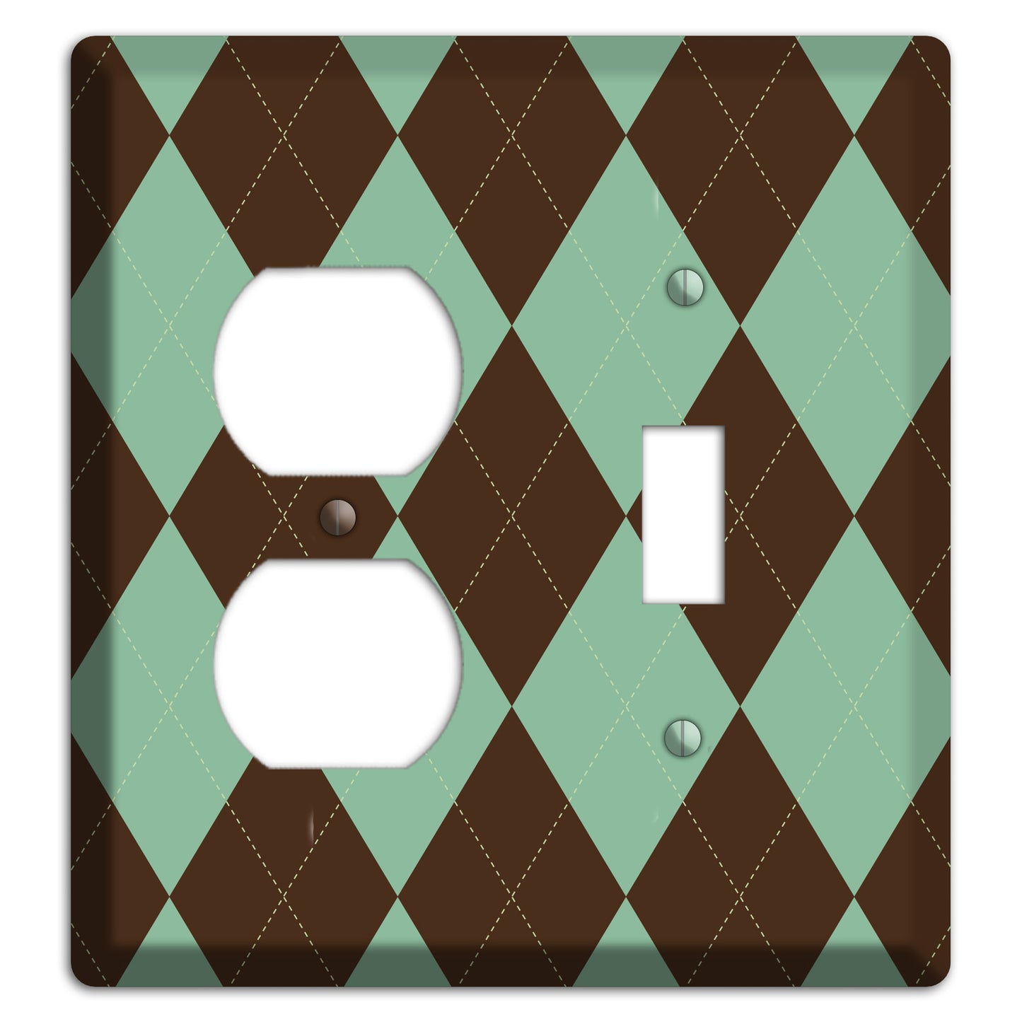 Green and Brown Argyle Duplex / Toggle Wallplate
