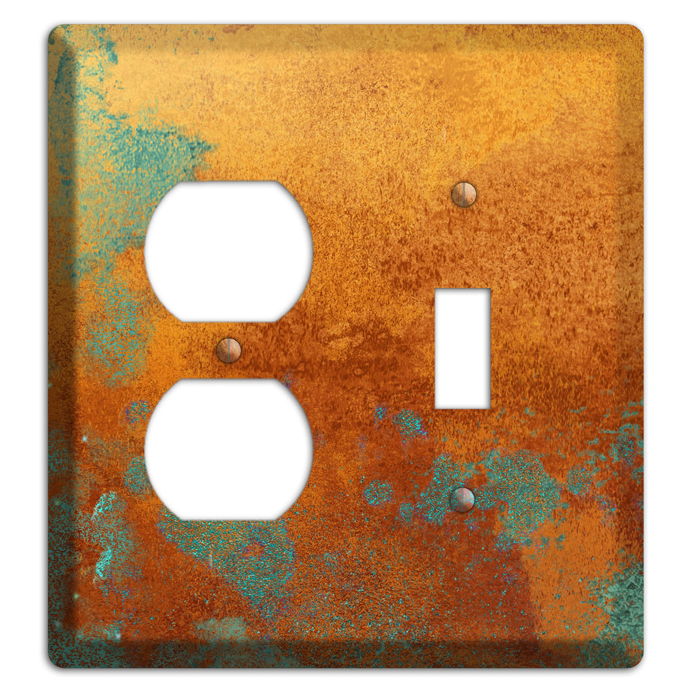 Antique Copper with Green Duplex / Toggle Wallplate