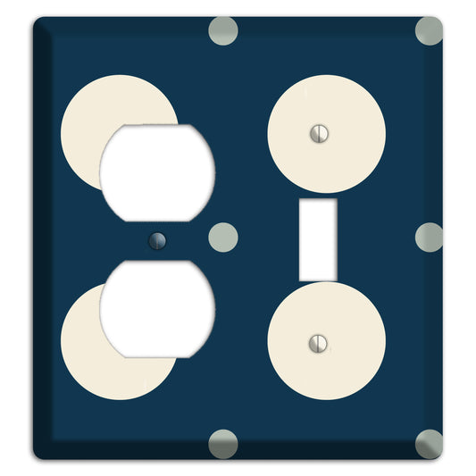 Navy with Off White and Blue Multi Medium Polka Dots Duplex / Toggle Wallplate