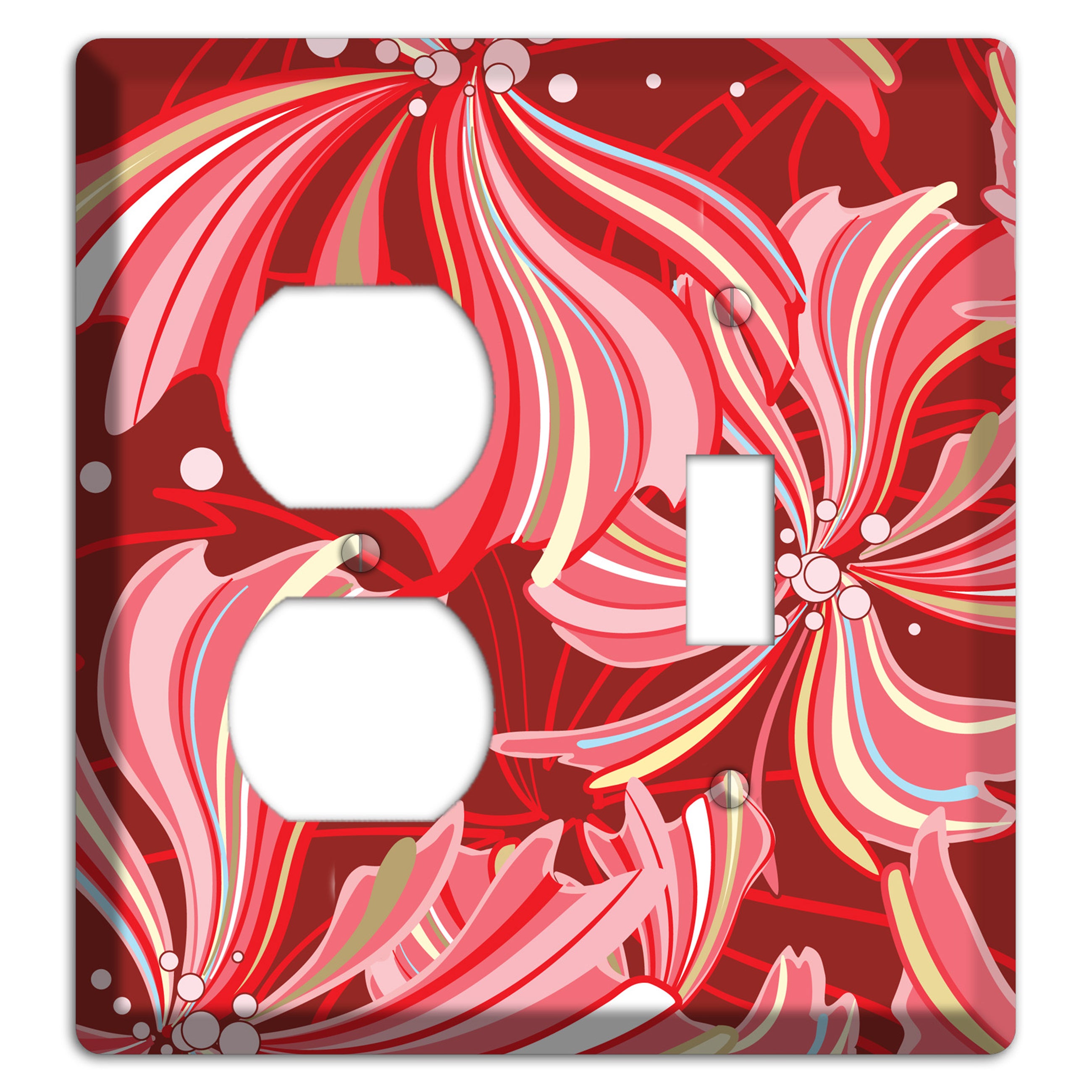 Red Deco Blossoms Duplex / Toggle Wallplate
