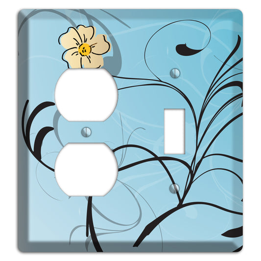 Blue Flower with Swirl Duplex / Toggle Wallplate