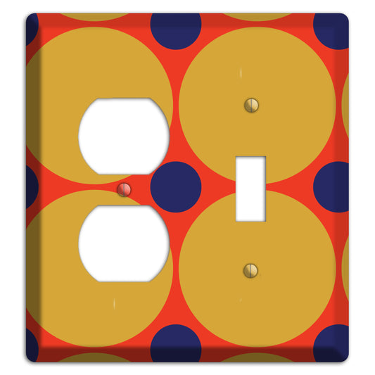 Red with Mustard and Blue Multi Tiled Large Dots Duplex / Toggle Wallplate