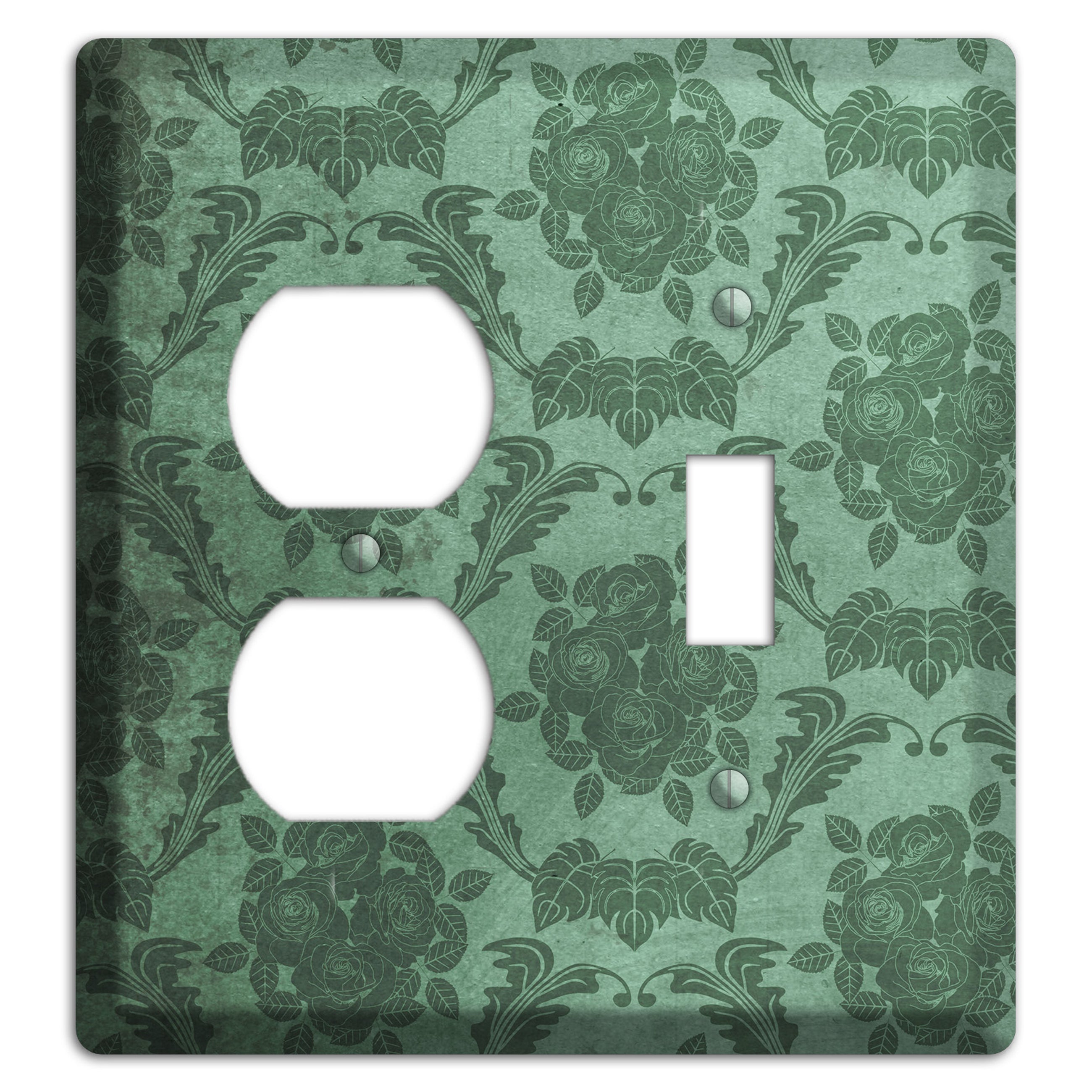 Viridian Green Vintage Rose Damask Duplex / Toggle Wallplate