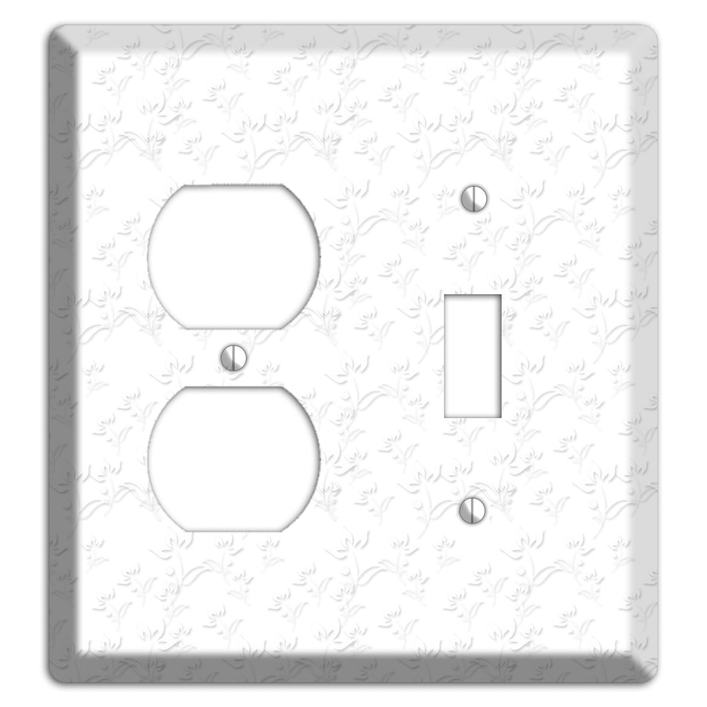 White with Grey Sprig Duplex / Toggle Wallplate