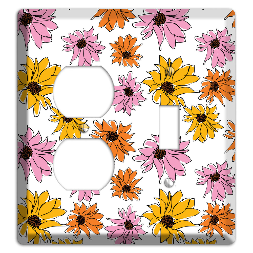 Pink Orange Yellow Flowers Duplex / Toggle Wallplate