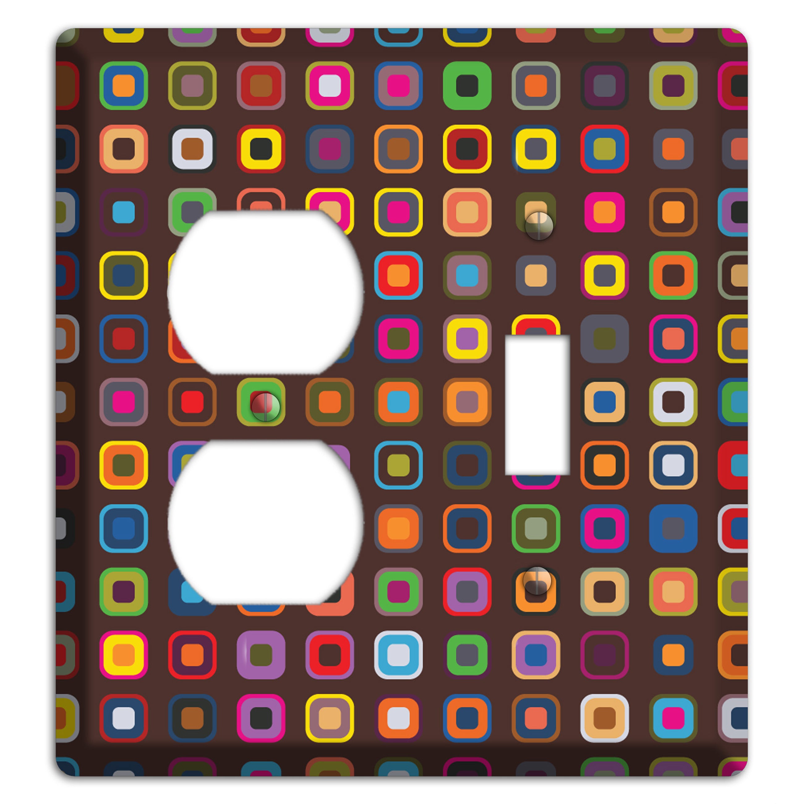 Brown with Multi Retro Squares Duplex / Toggle Wallplate