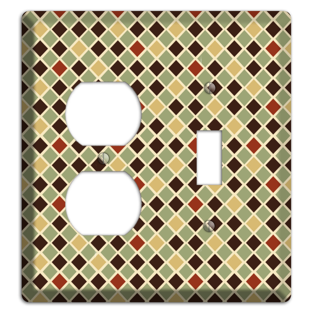 Olive Mustard Maroon Diamonds Duplex / Toggle Wallplate