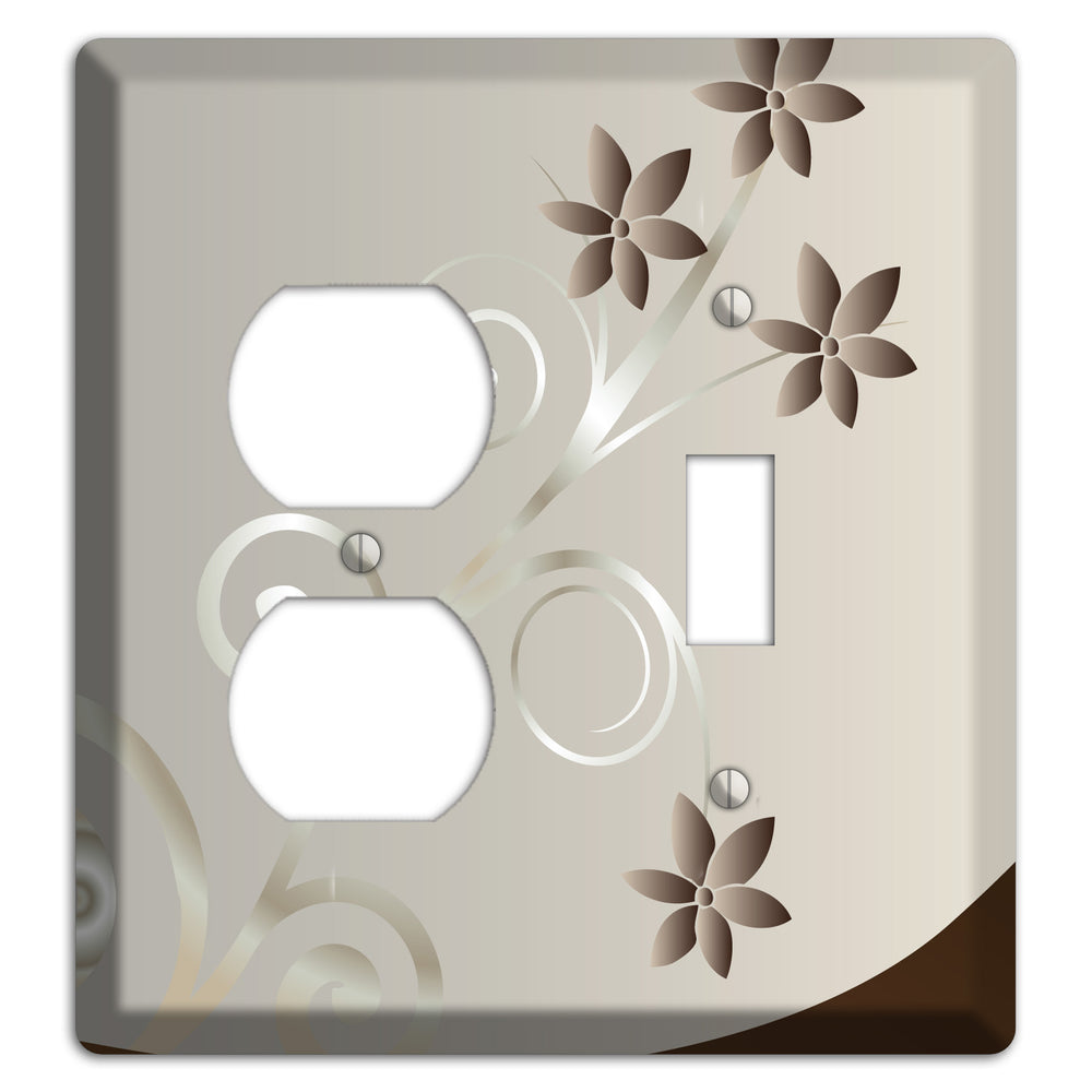 Grey Floral Swirl Sprig Duplex / Toggle Wallplate