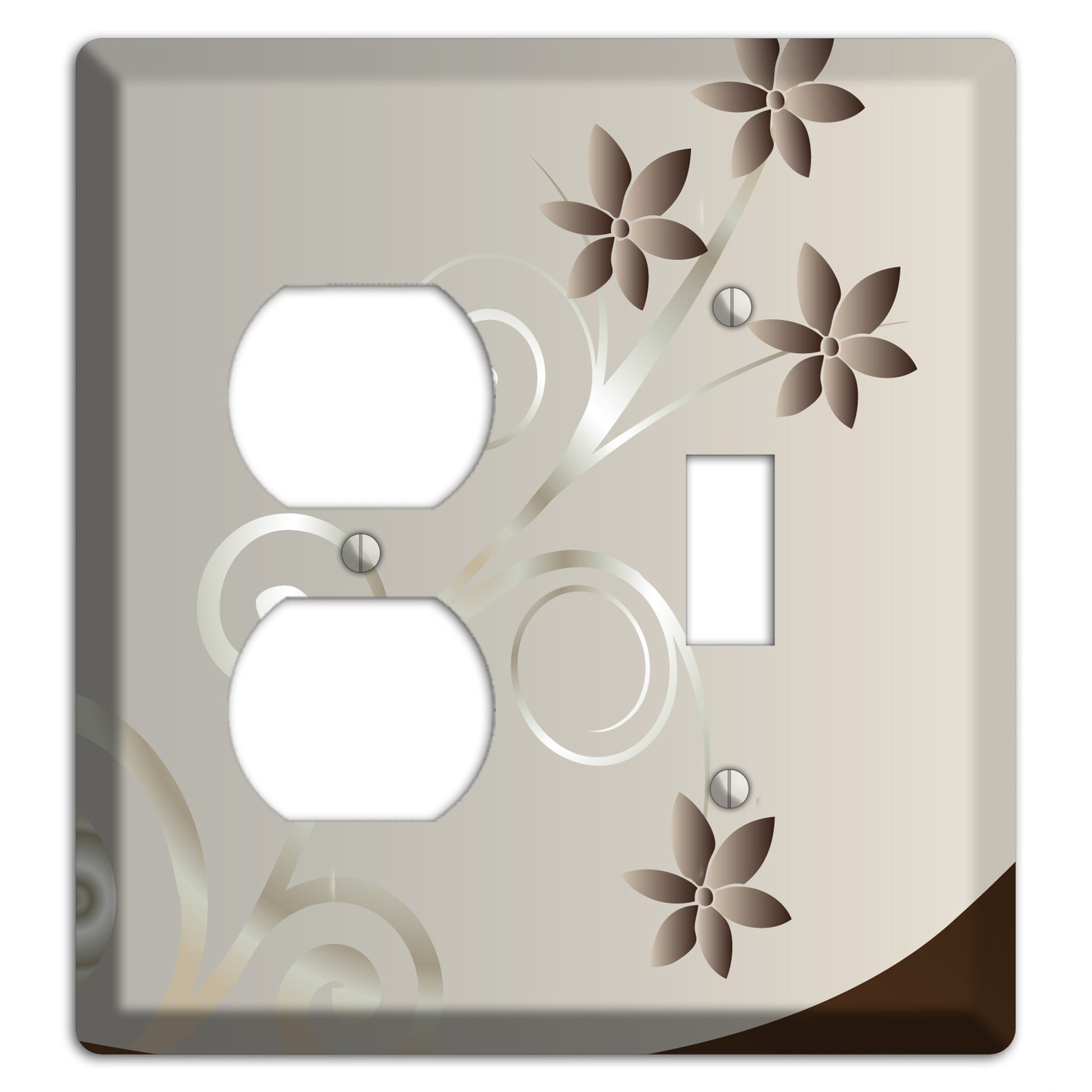 Grey Floral Swirl Sprig Duplex / Toggle Wallplate