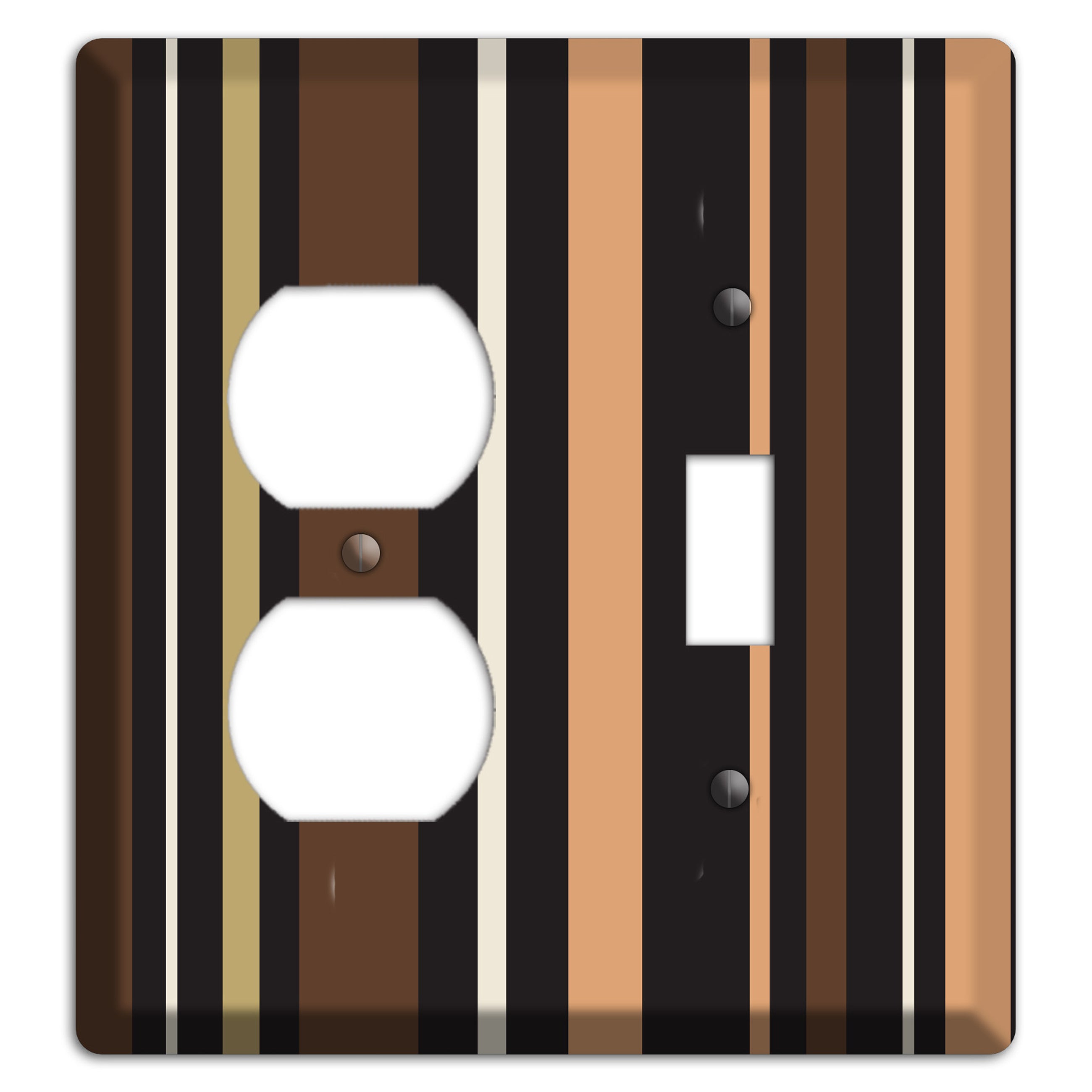 Multi Brown and Coral Vertical Stripe Duplex / Toggle Wallplate