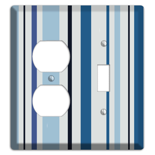 Multi White and Blue Vertical Stripe Duplex / Toggle Wallplate