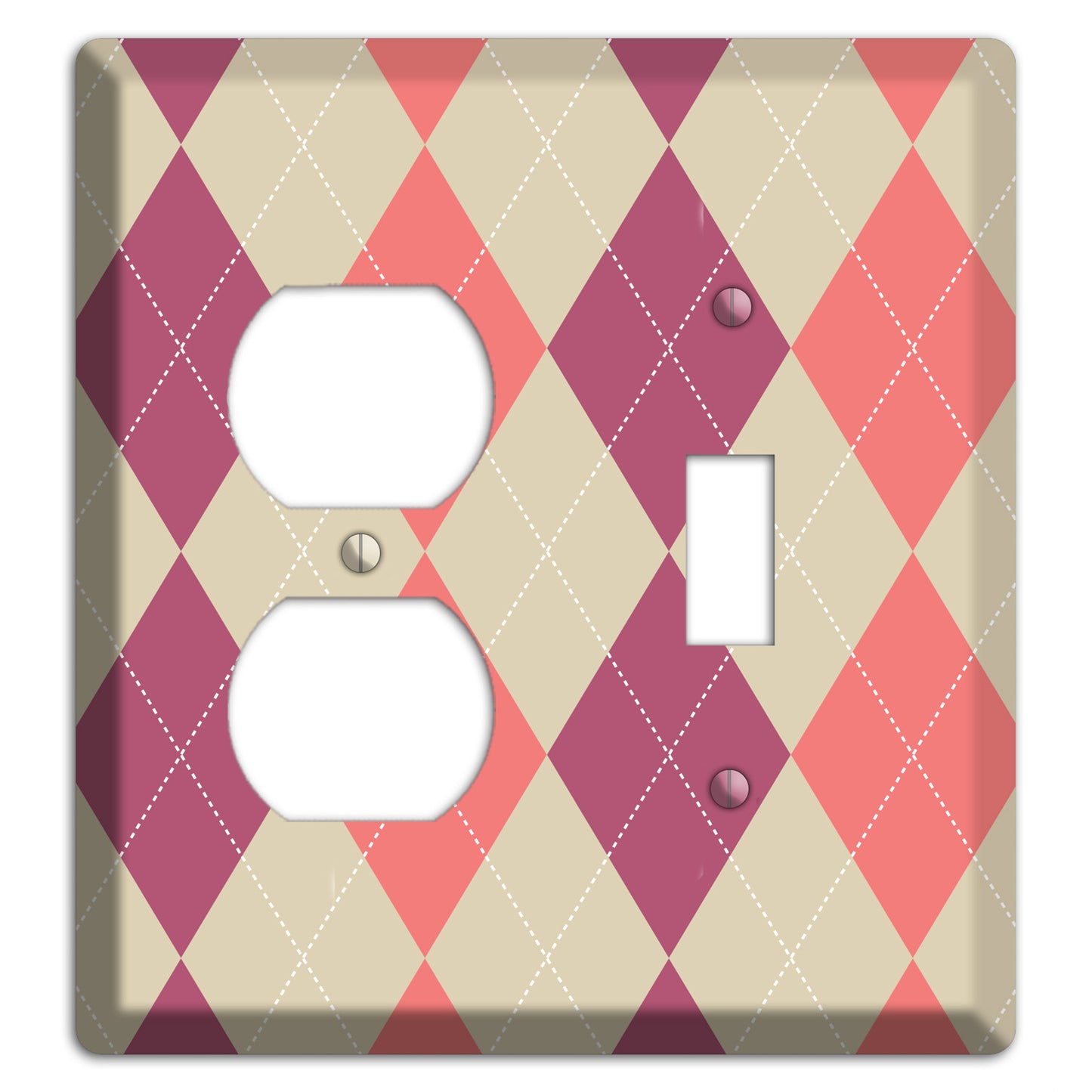 Pink and Tan Argyle Duplex / Toggle Wallplate