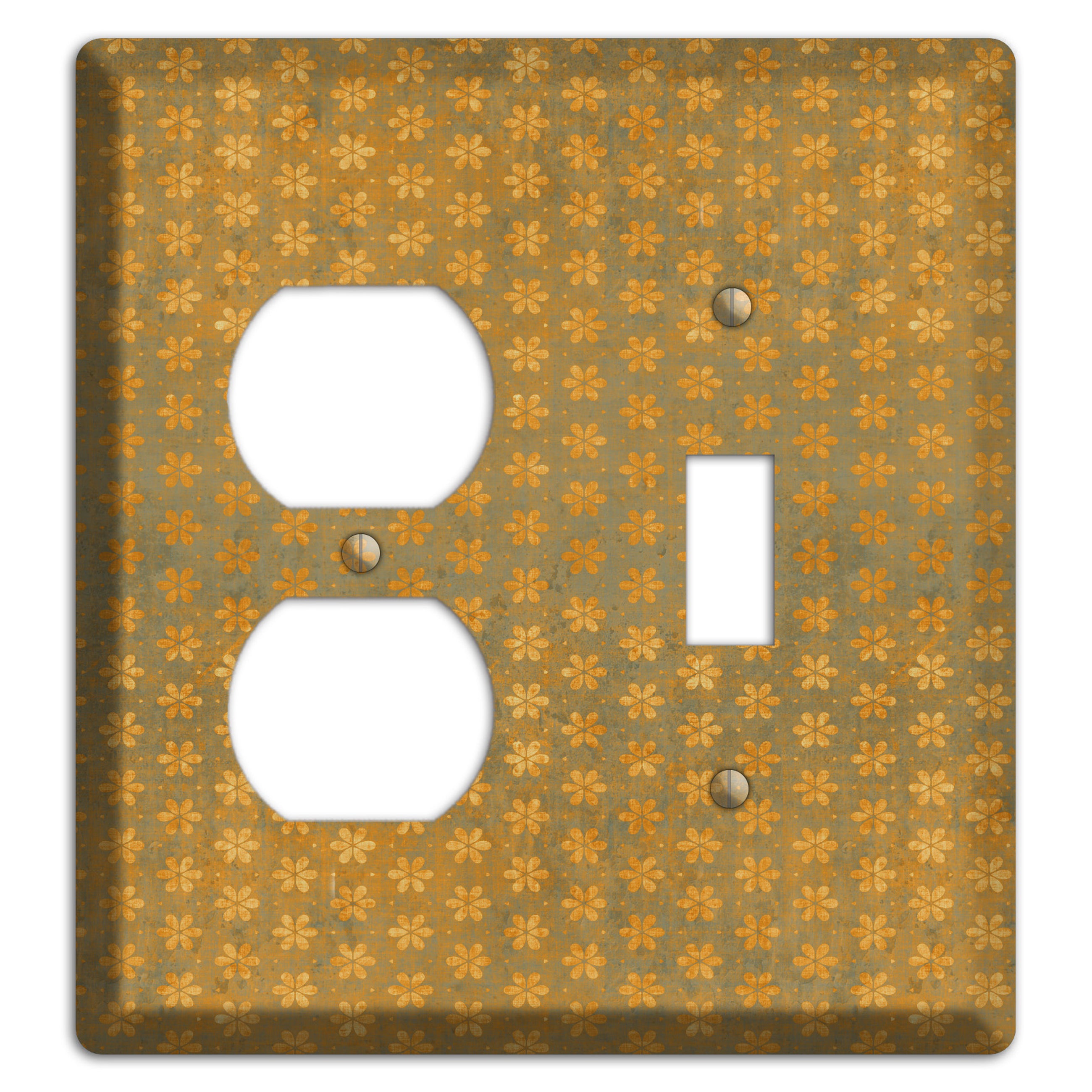 Olive Grunge Floral Contour Duplex / Toggle Wallplate