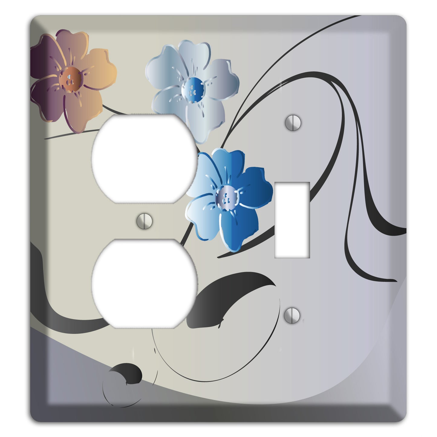 Grey and Blue Floral Sprig Duplex / Toggle Wallplate