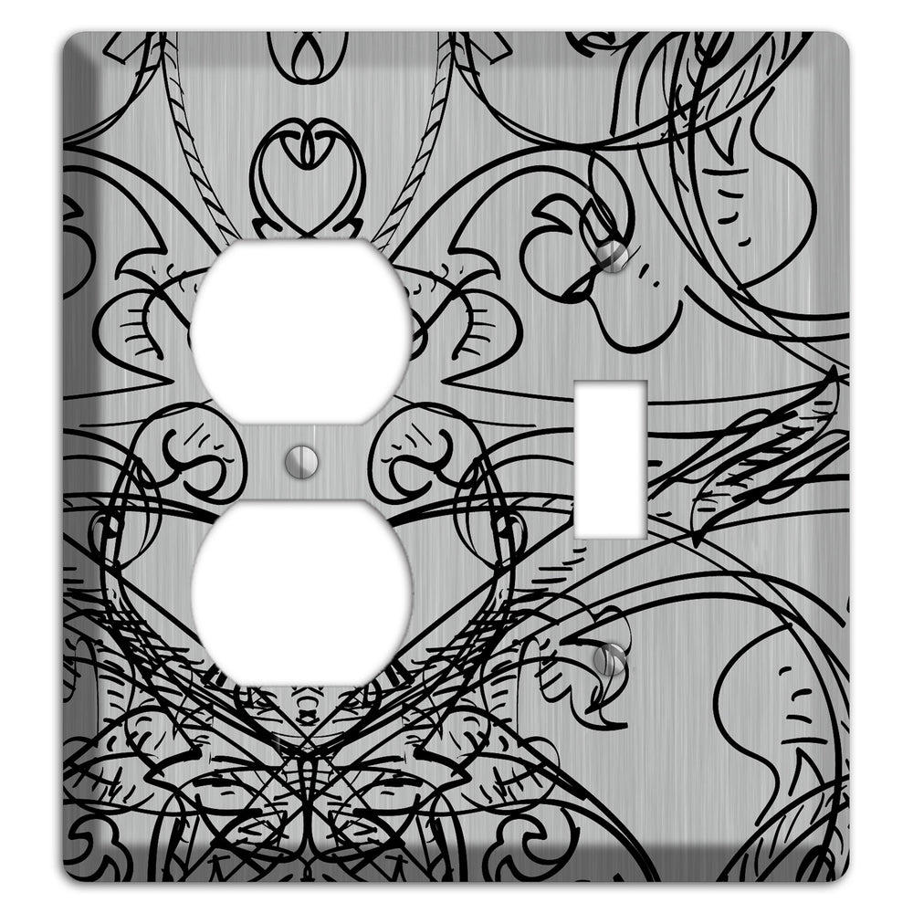 Black Deco Sketch Stainless Steel Duplex / Toggle Wallplate