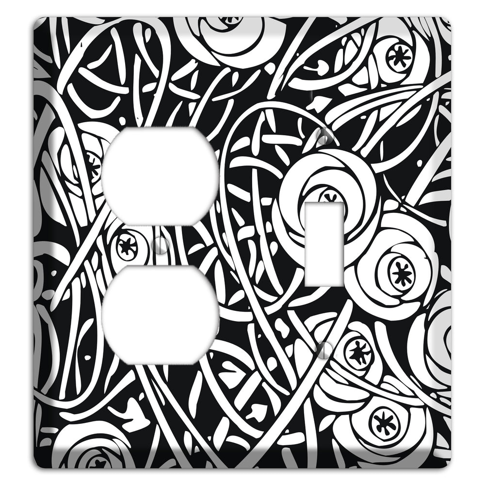 Black and White Deco Floral Duplex / Toggle Wallplate