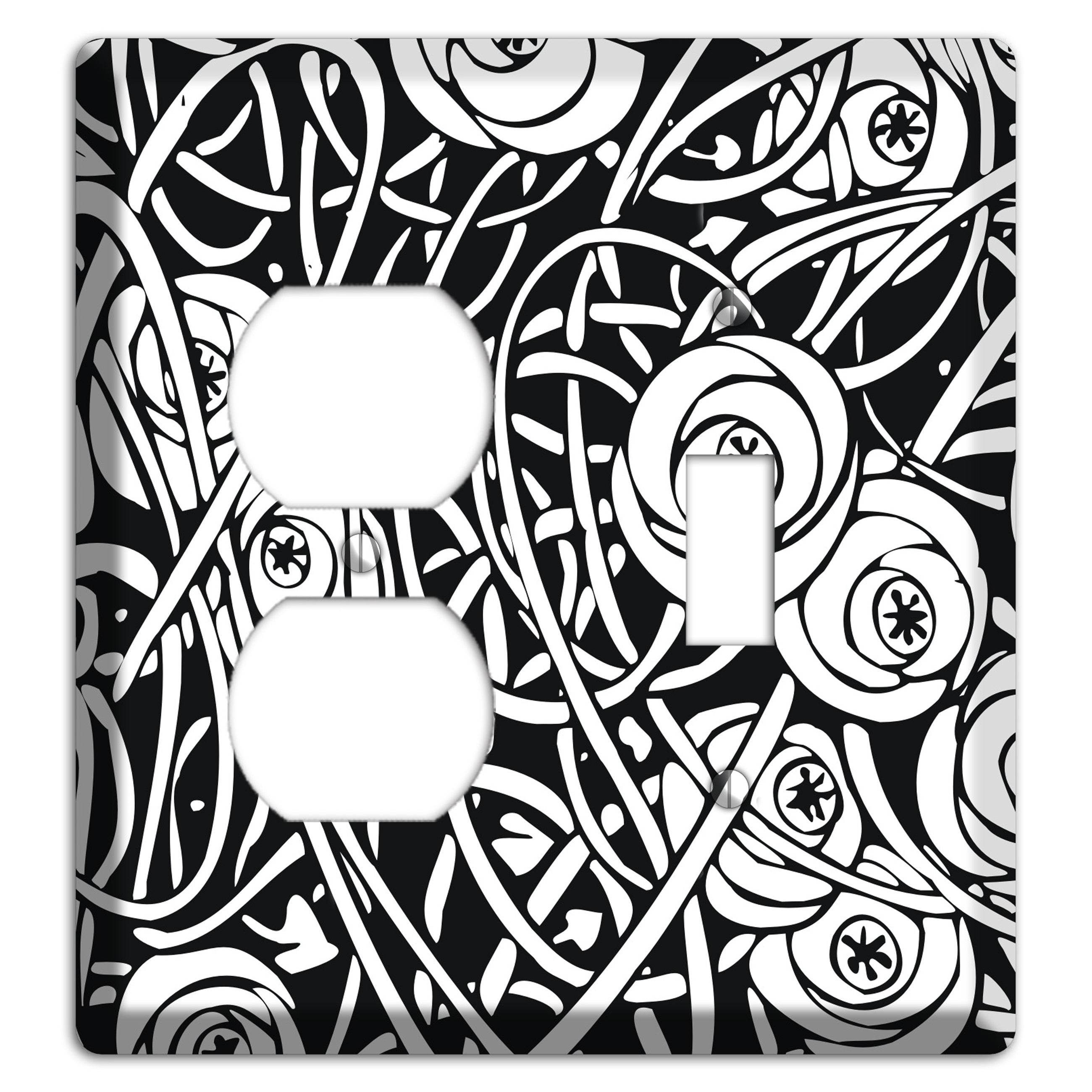 Black and White Deco Floral Duplex / Toggle Wallplate