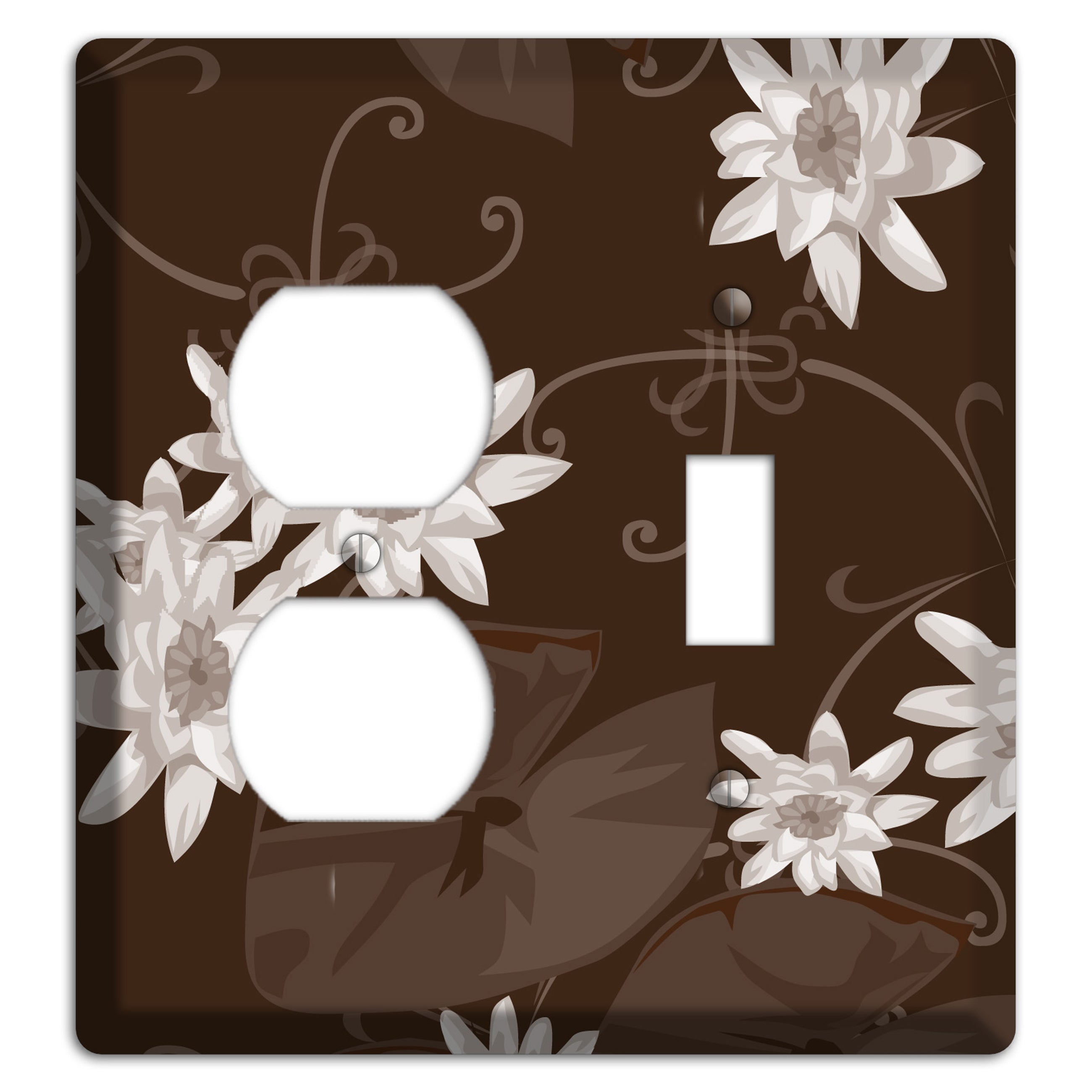 Brown with White Blooms Duplex / Toggle Wallplate