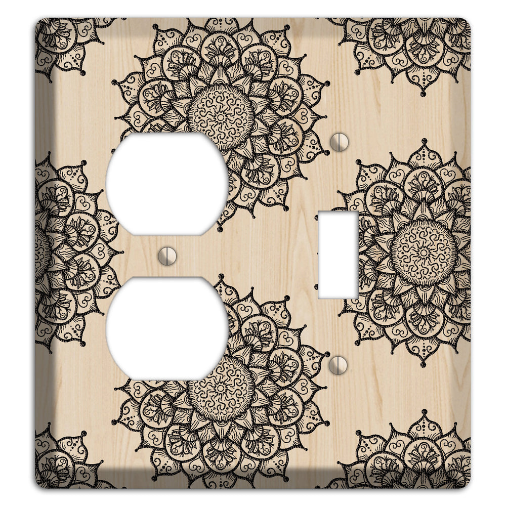 Mandala Black and White Style S Wood Lasered Duplex / Toggle Wallplate