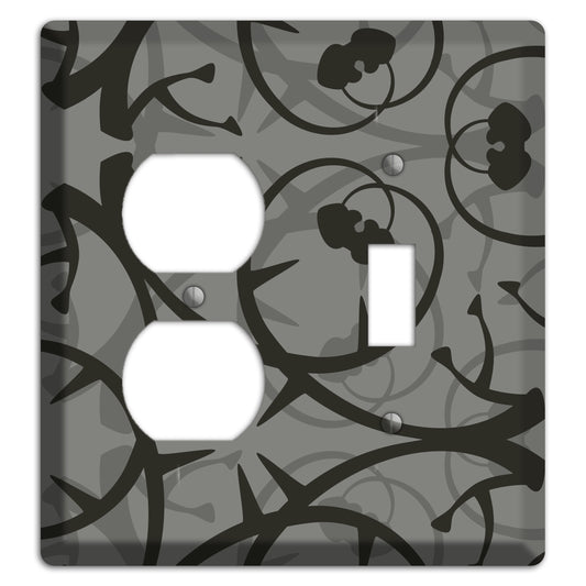 Grey with Black Retro Sprig Duplex / Toggle Wallplate