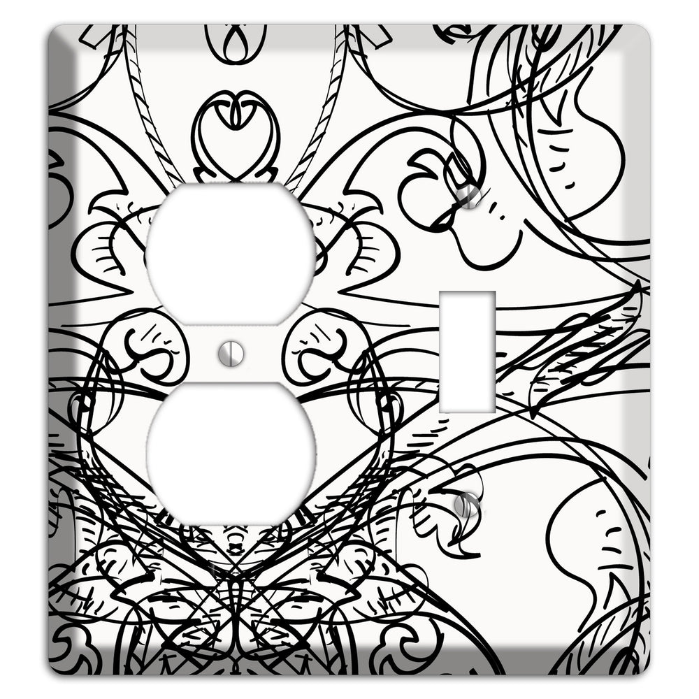 White Deco Sketch Duplex / Toggle Wallplate