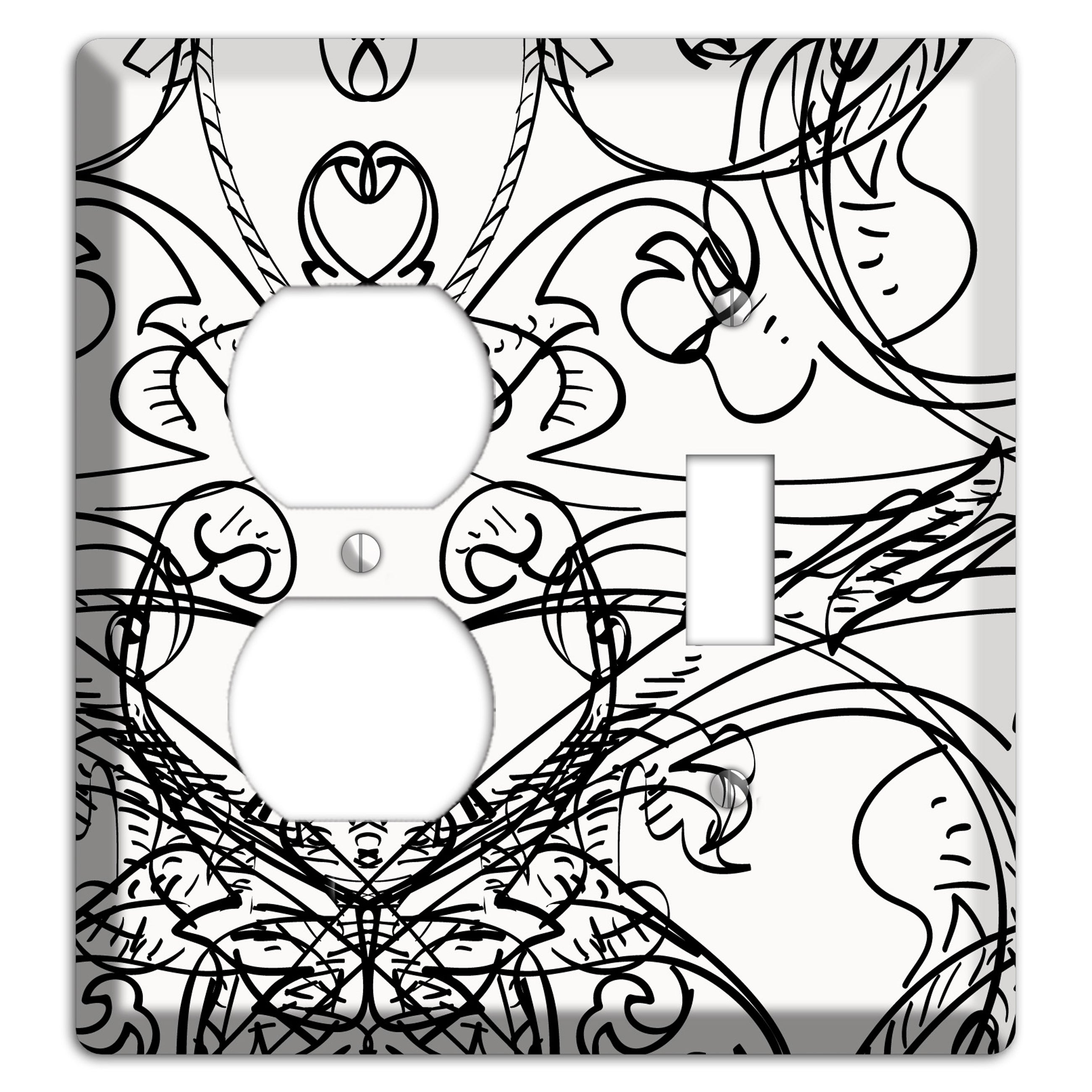 White Deco Sketch Duplex / Toggle Wallplate