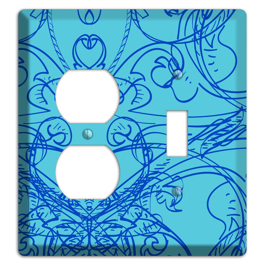 Turquoise Deco Sketch Duplex / Toggle Wallplate