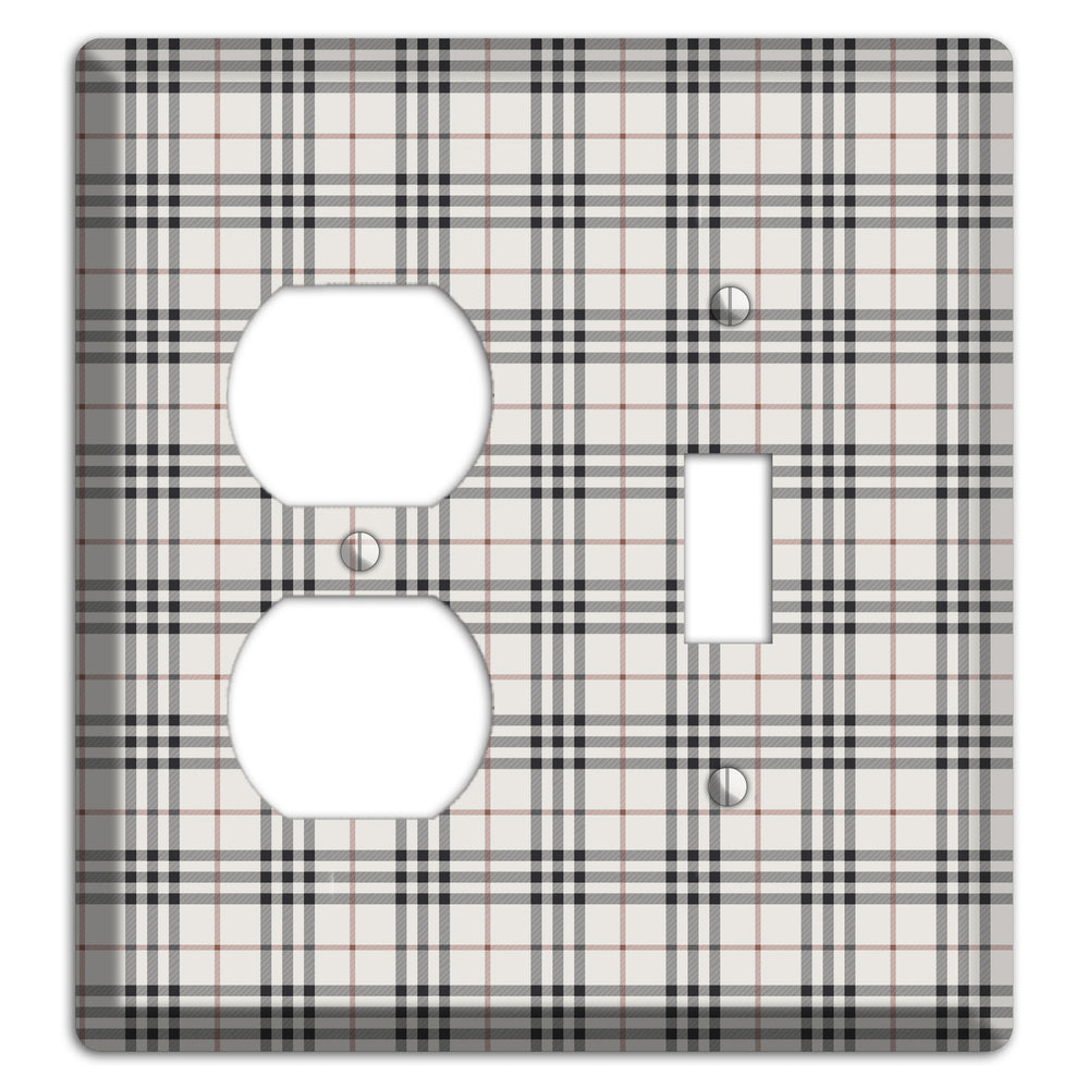 White and Black Plaid Duplex / Toggle Wallplate