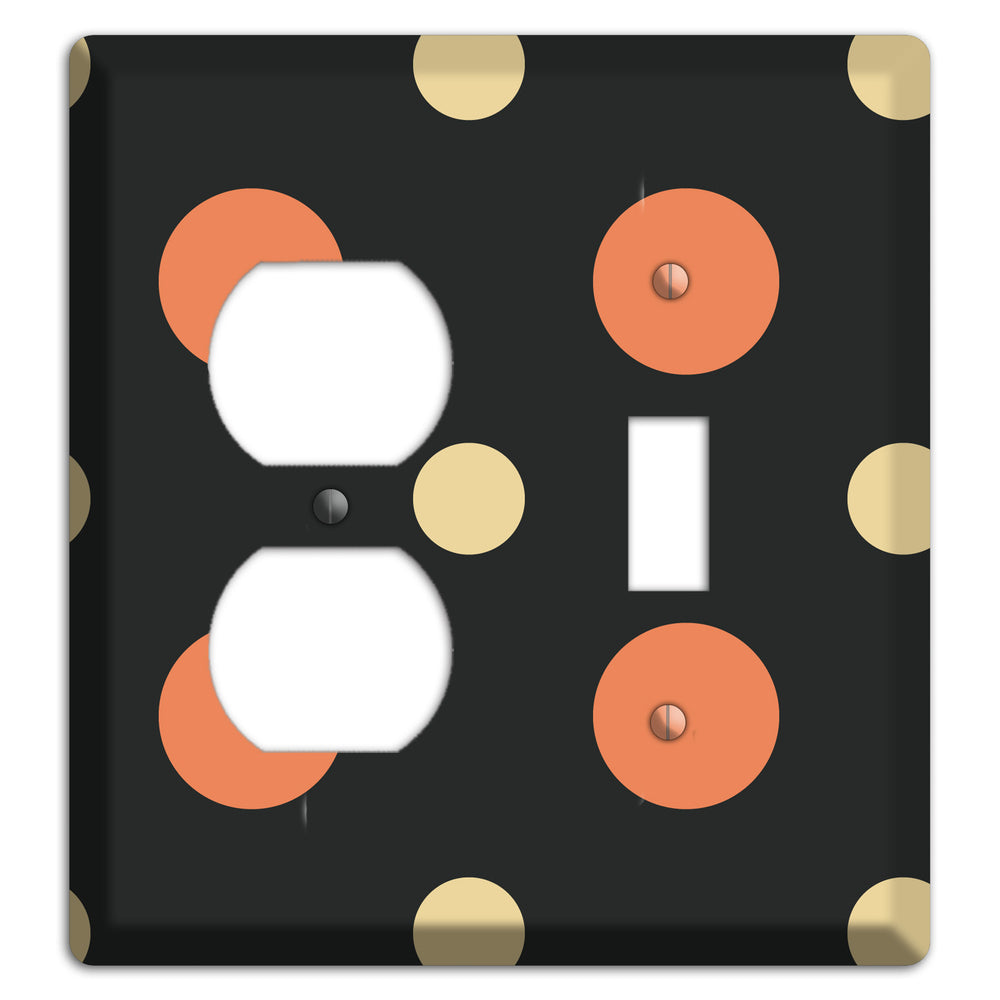 Black with Coral and Beige Multi Medium Polka Dots Duplex / Toggle Wallplate