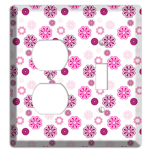 Maroon and Pink Retro Floral Duplex / Toggle Wallplate