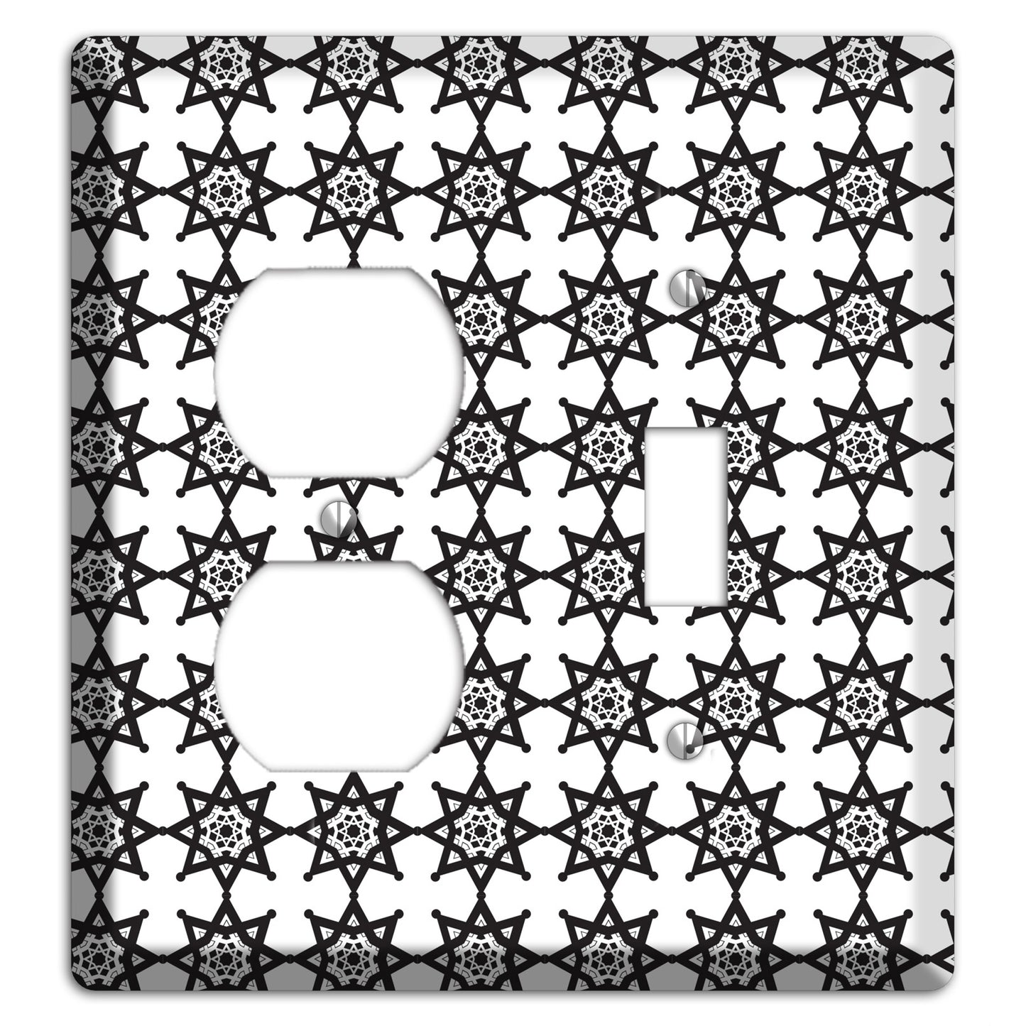 White with Black Arabesque Aster Duplex / Toggle Wallplate