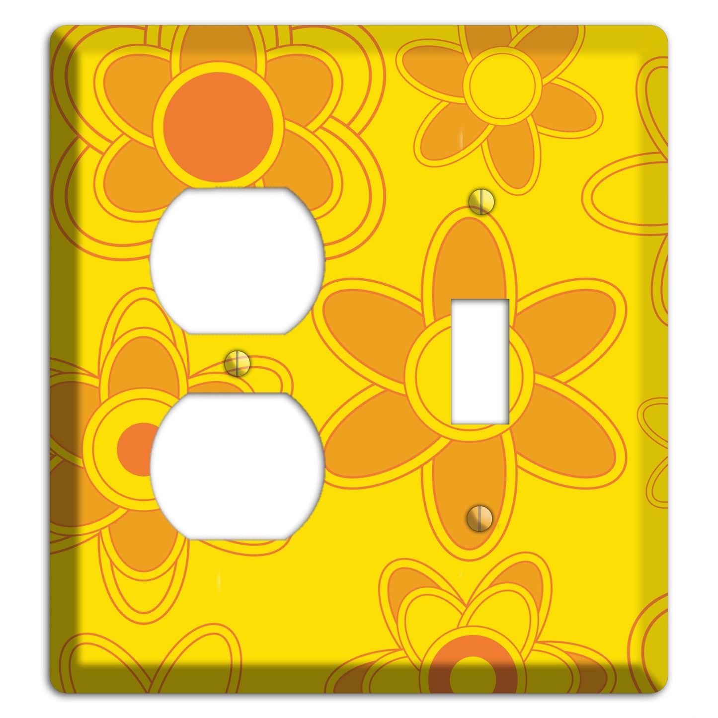 Yellow with Orange Retro Floral Contour Duplex / Toggle Wallplate
