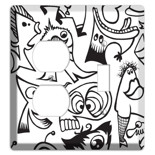 Black and White Whimsical Faces 2 Duplex / Toggle Wallplate
