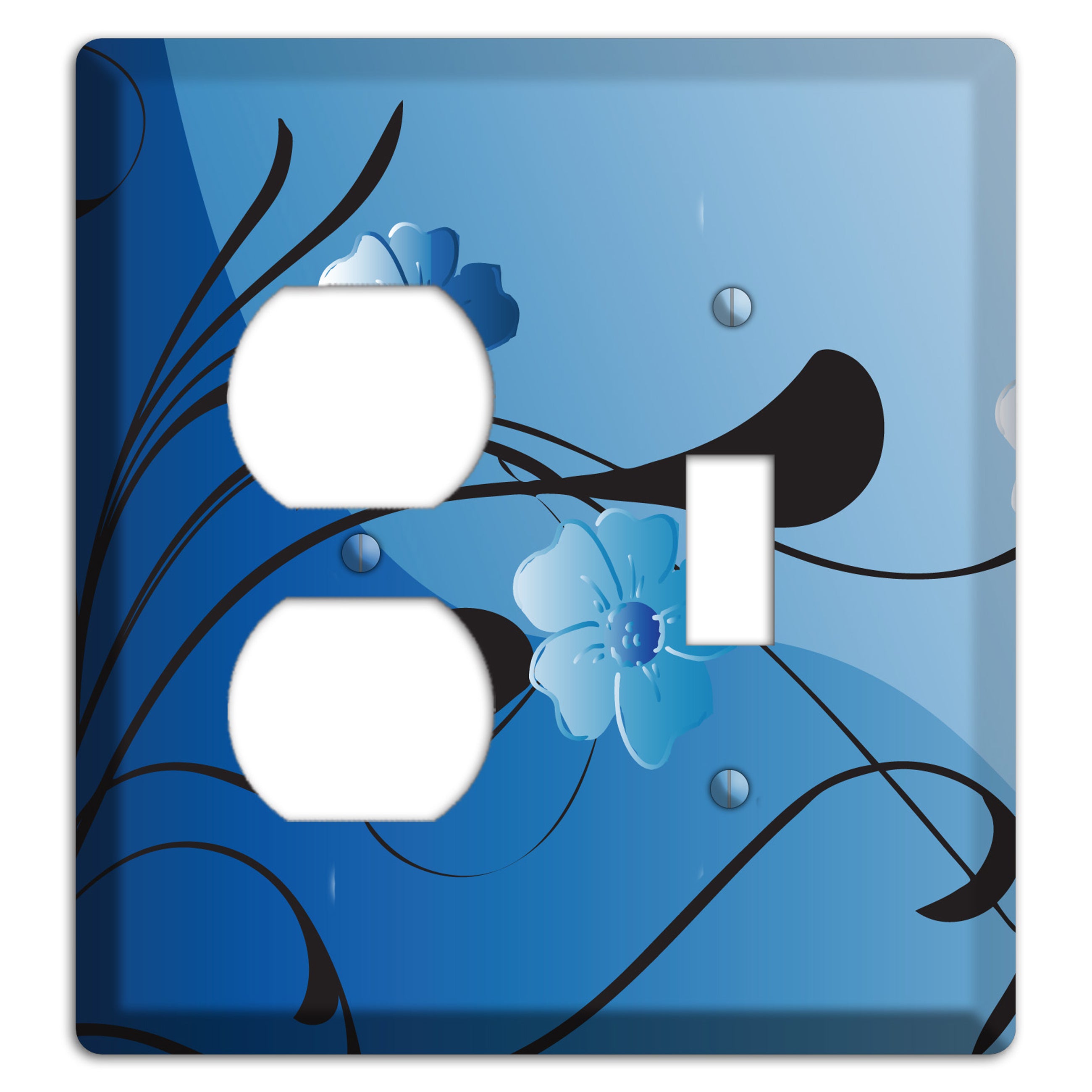 Blue Floral Sprig Duplex / Toggle Wallplate