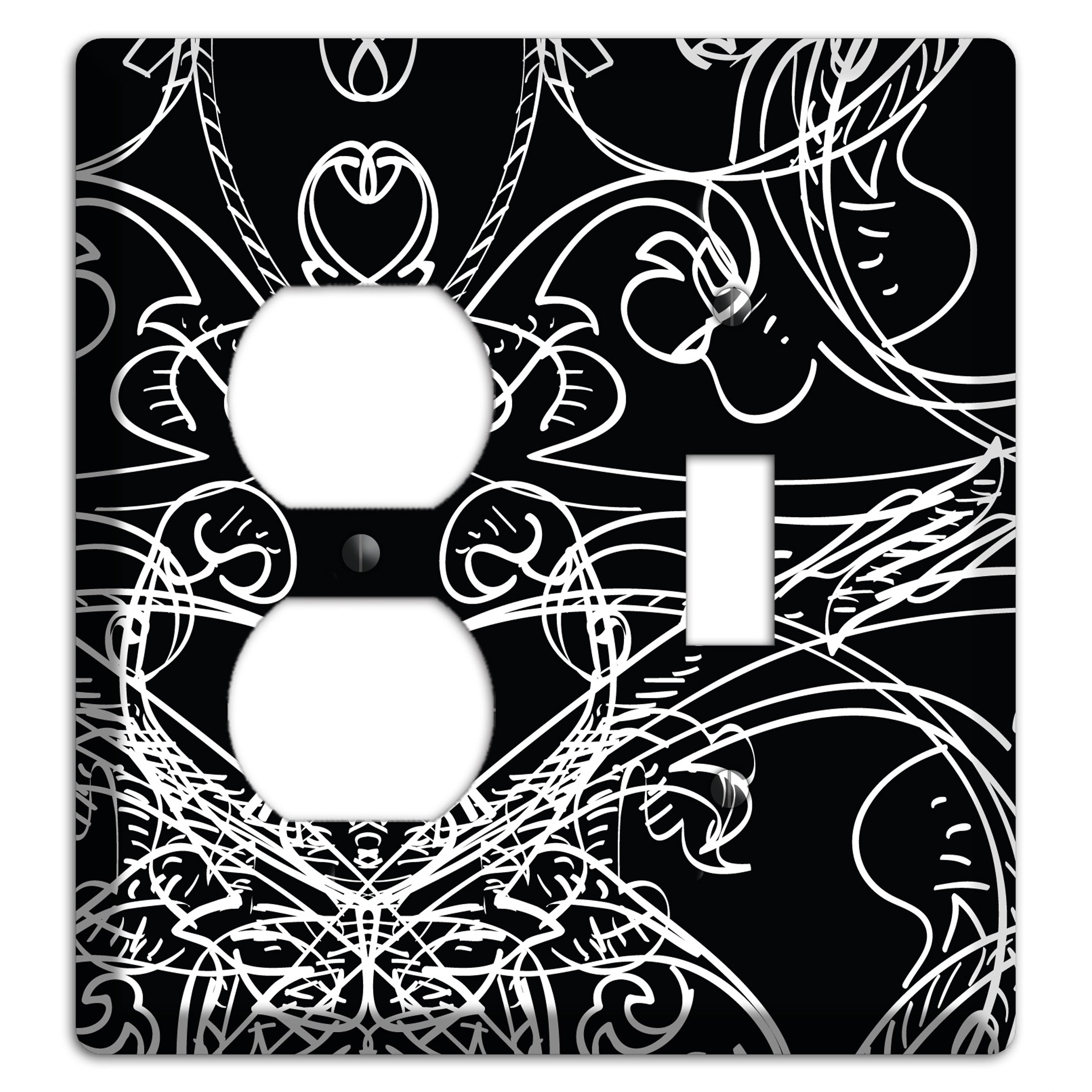Black Deco Sketch Duplex / Toggle Wallplate
