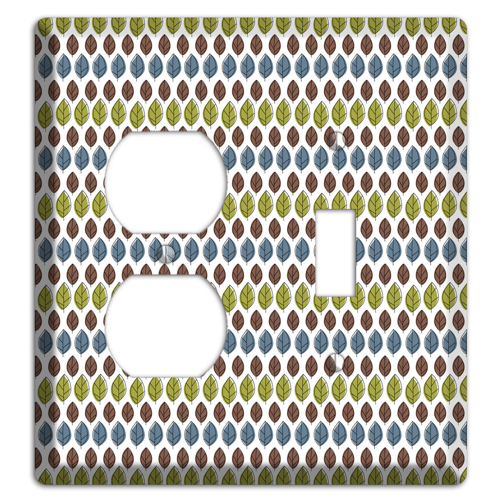 Sage Brown Dusty Blue Leaf Contour Duplex / Toggle Wallplate