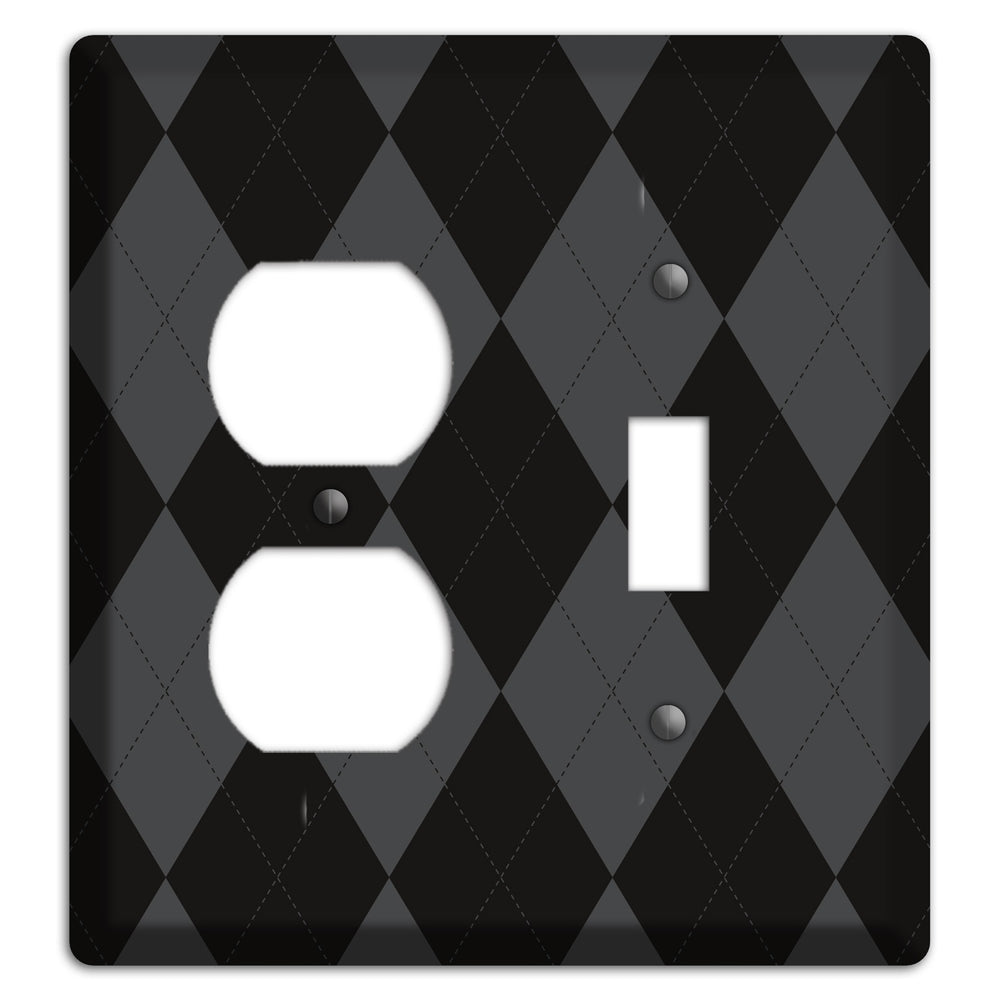 Black and Grey Argyle Duplex / Toggle Wallplate