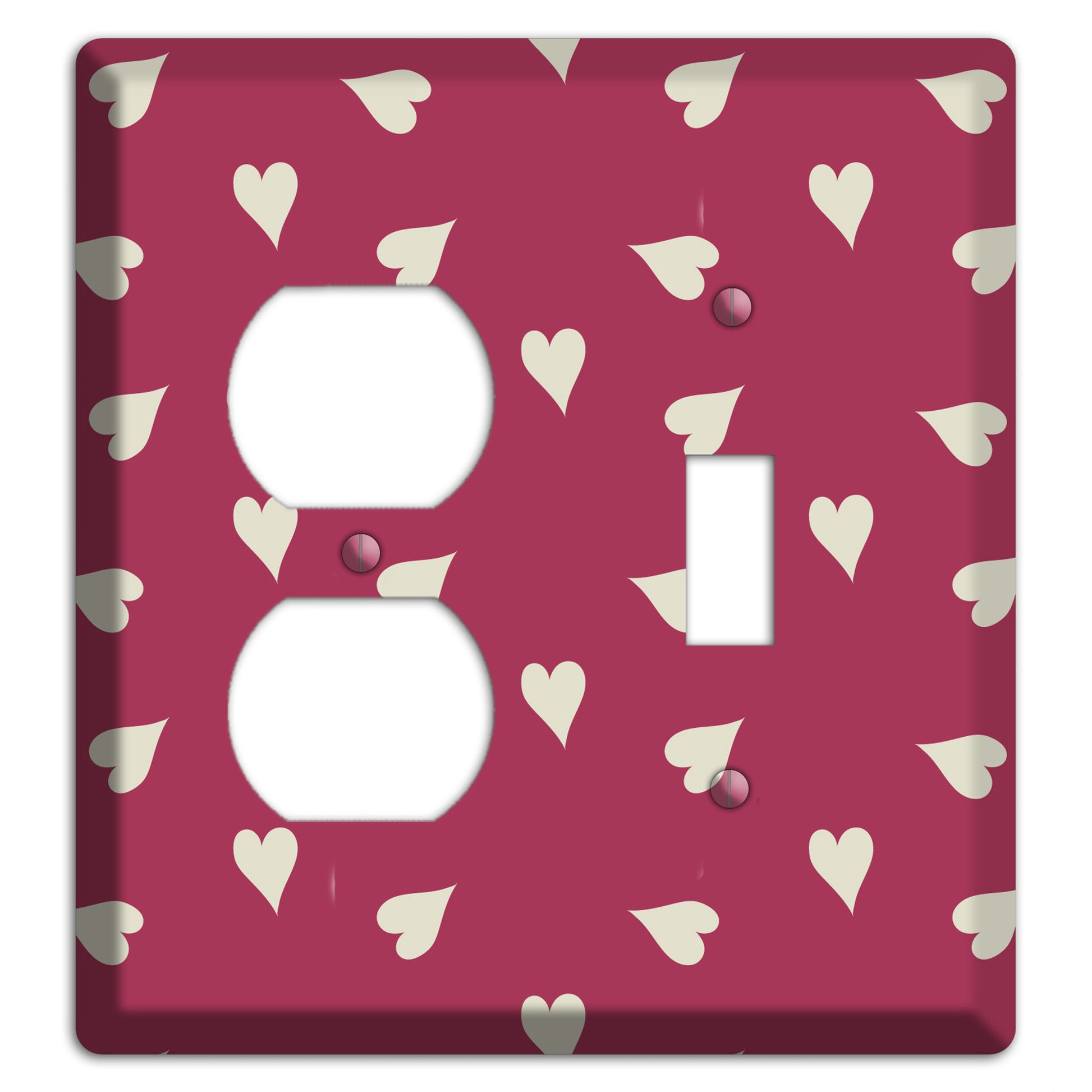 Fuschia with White Hearts Duplex / Toggle Wallplate