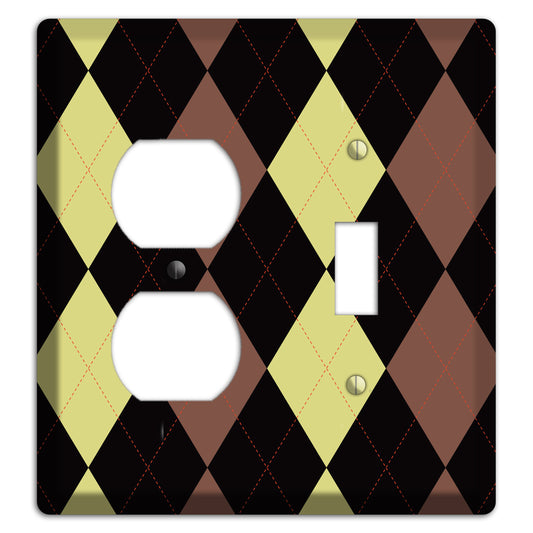 Yellow and Brown Argyle Duplex / Toggle Wallplate