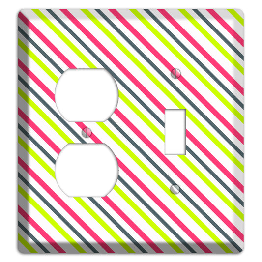 Fuschia and Lime Angled Stripe Duplex / Toggle Wallplate