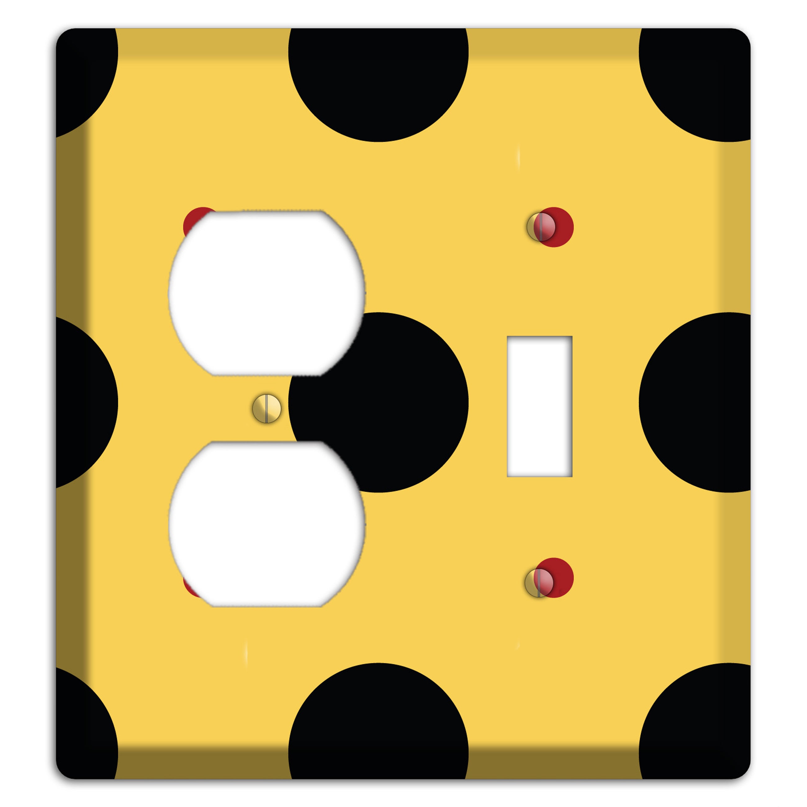 Yellow with Black and Red Multi Tiled Medium Dots Duplex / Toggle Wallplate