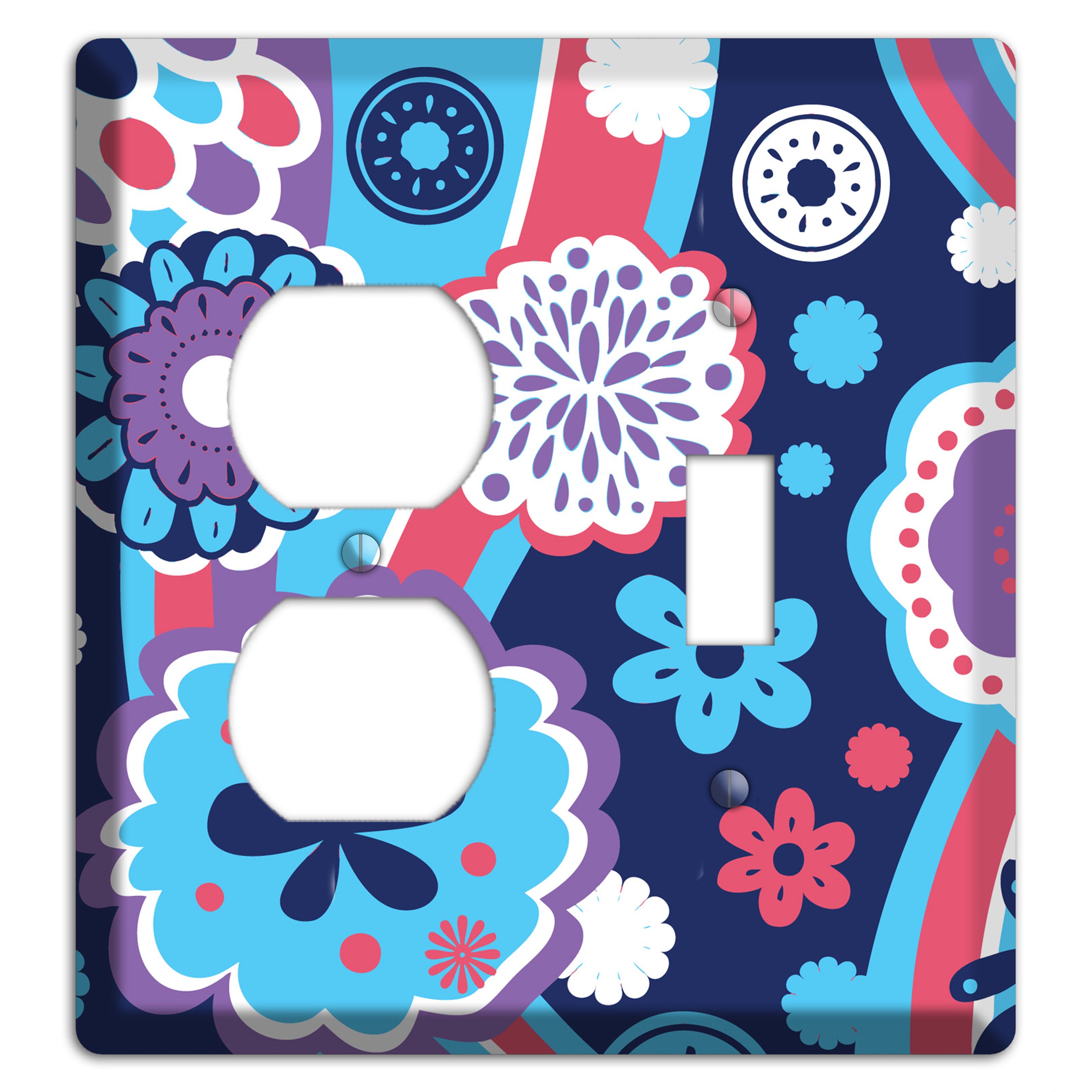 Blue Purple and Pink Retro Suzani Duplex / Toggle Wallplate