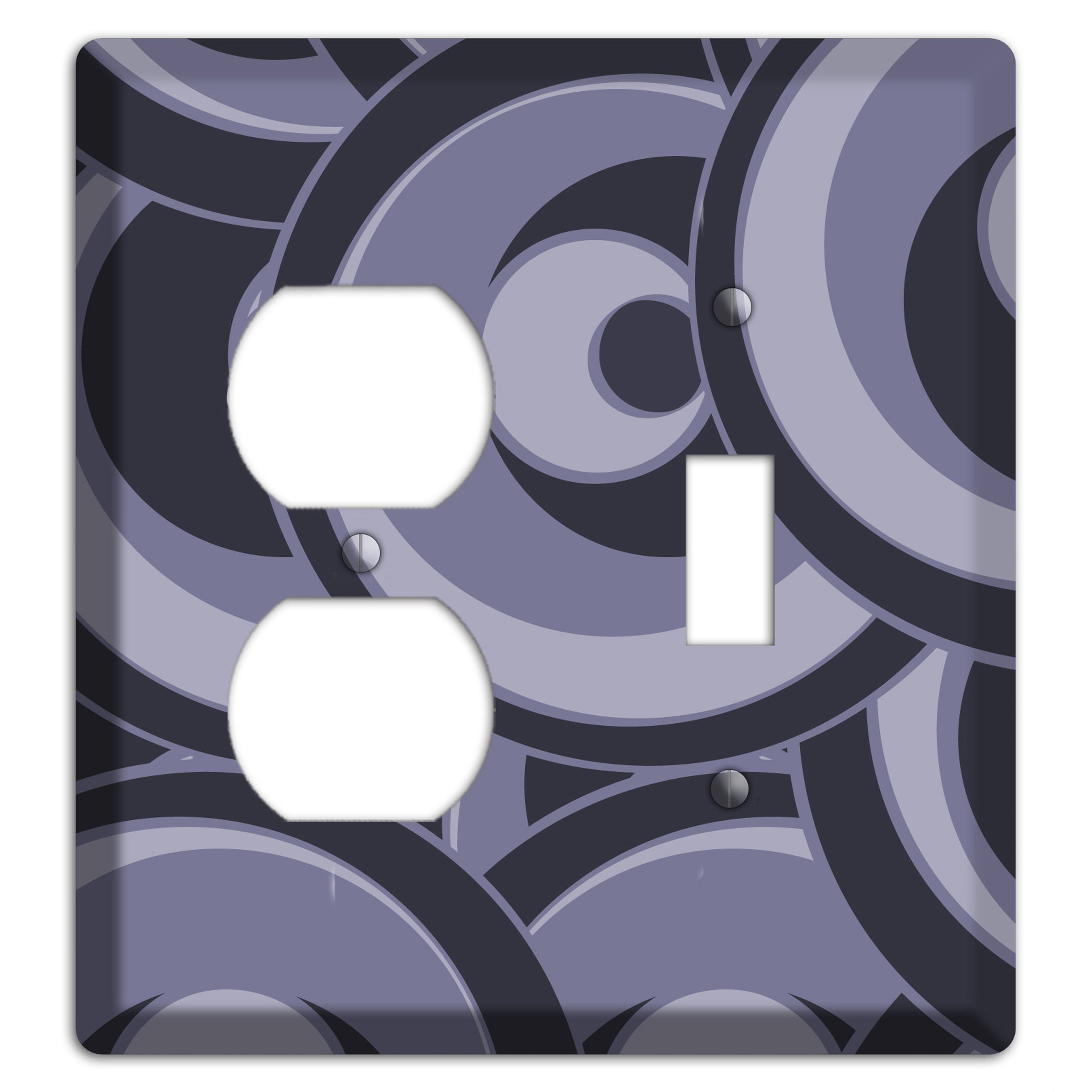 Black and Purple-grey Deco Circles Duplex / Toggle Wallplate