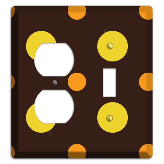 Black with Yellow and Orange Multi Medium Polka Dots Duplex / Toggle Wallplate
