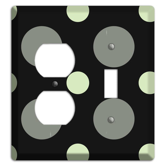 Black with Grey and Sage Multi Medium Polka Dots Duplex / Toggle Wallplate