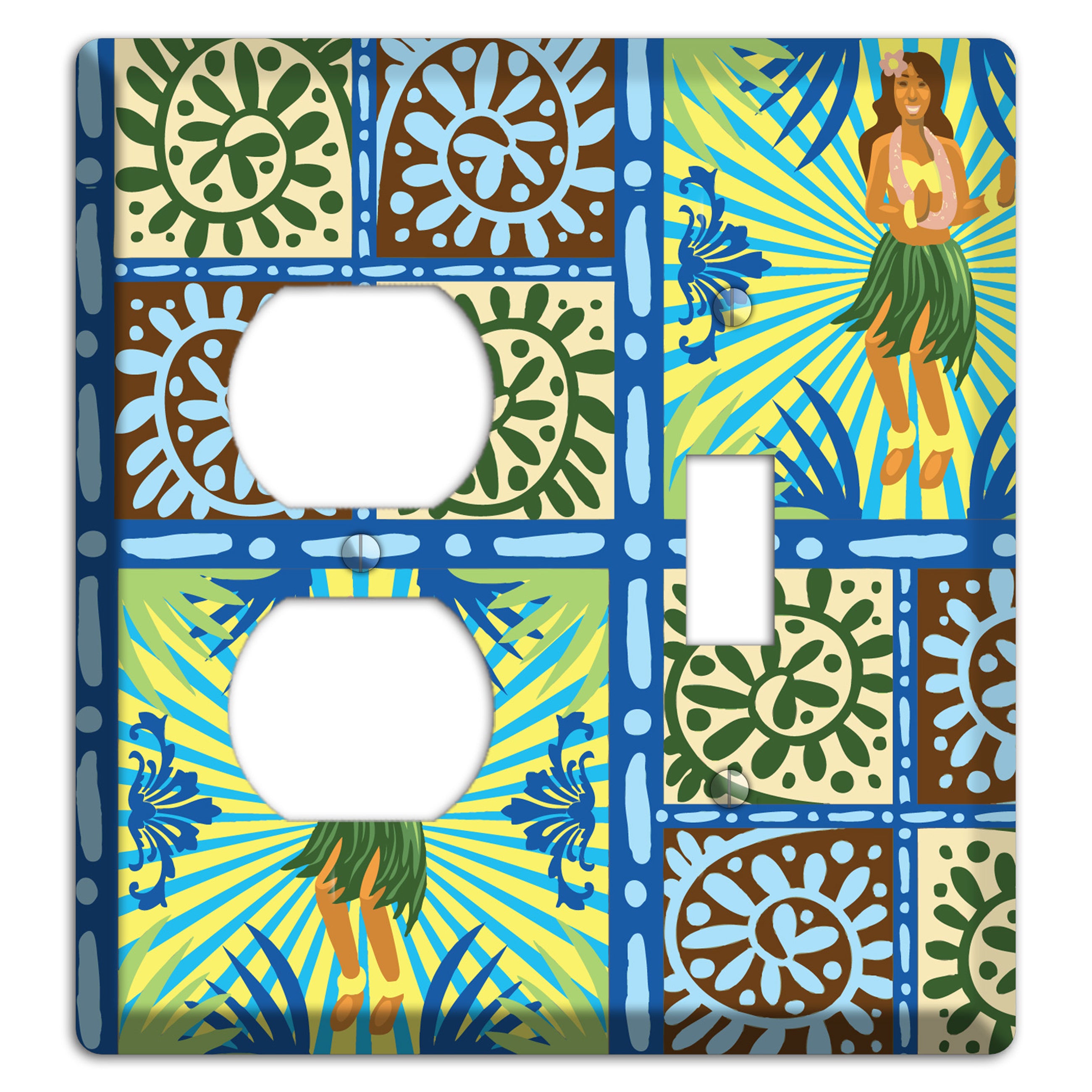 Blue and Green Hula Duplex / Toggle Wallplate