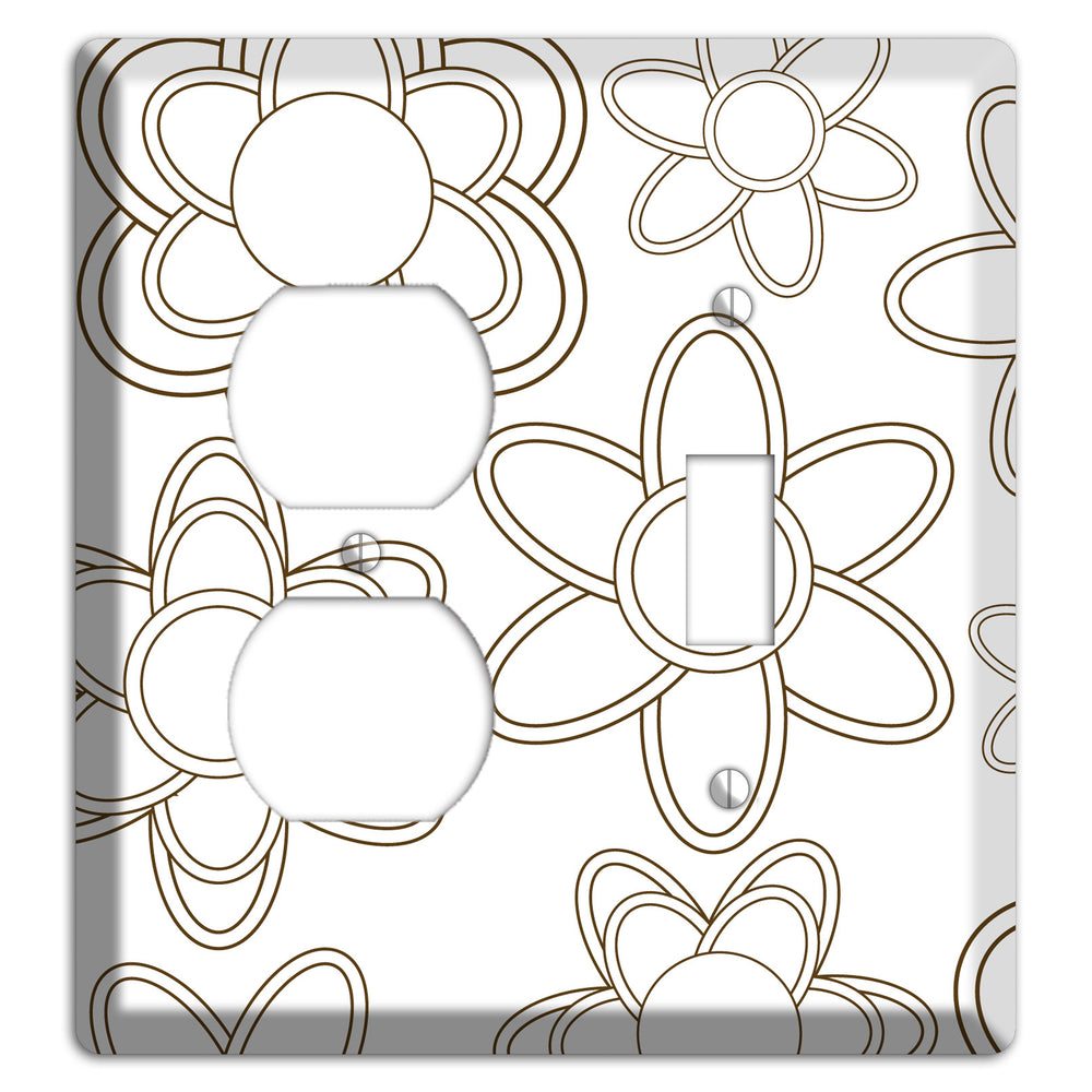 White with Retro Floral Contour Duplex / Toggle Wallplate